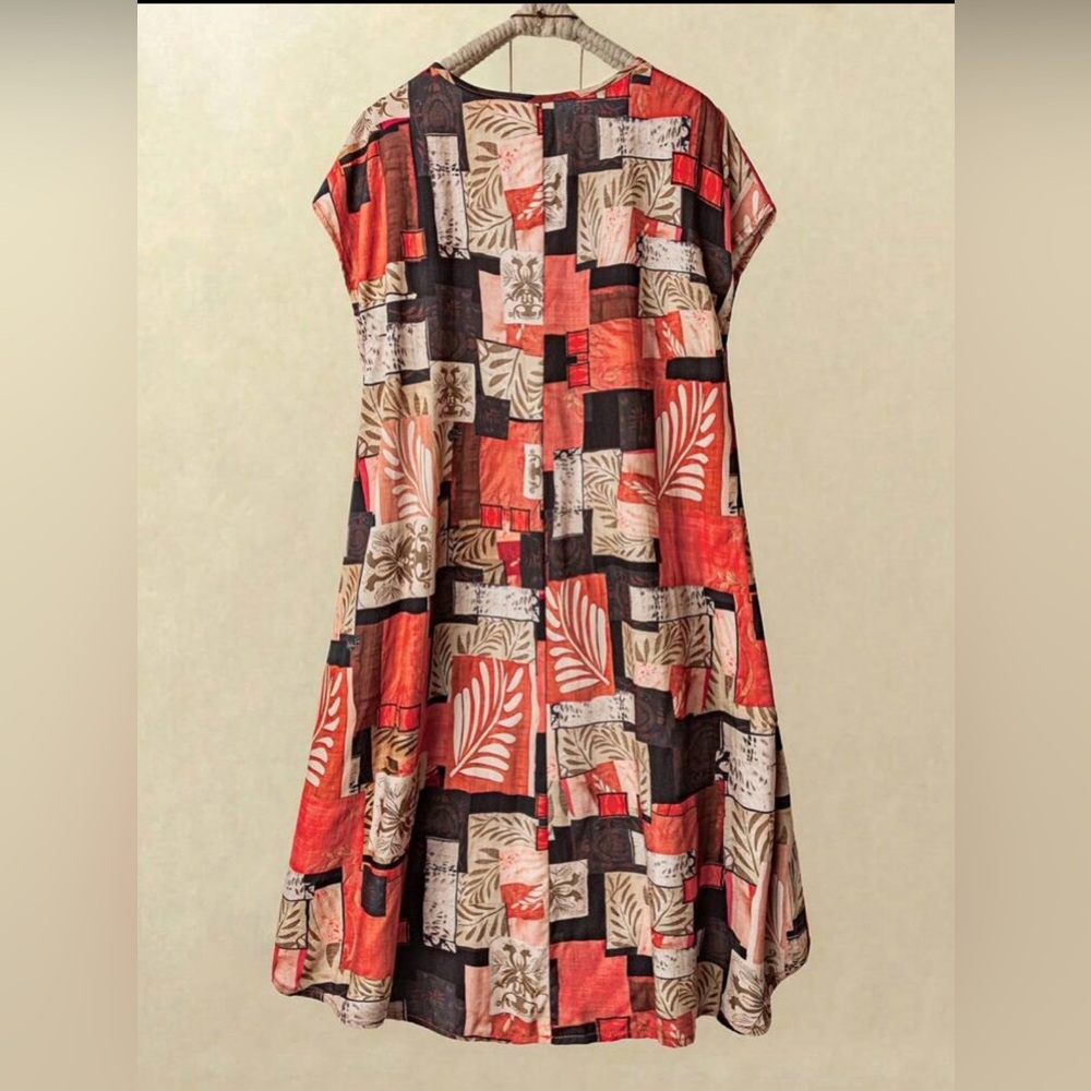 Women's Coral Patchwork Midi Dress - - Picture 3 of 9